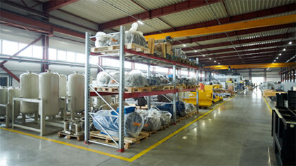 Warehouse interior displaying multiple equipment types.