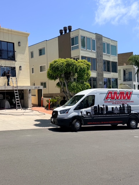 AMW General Contracting service truck at a San Diego jobsite